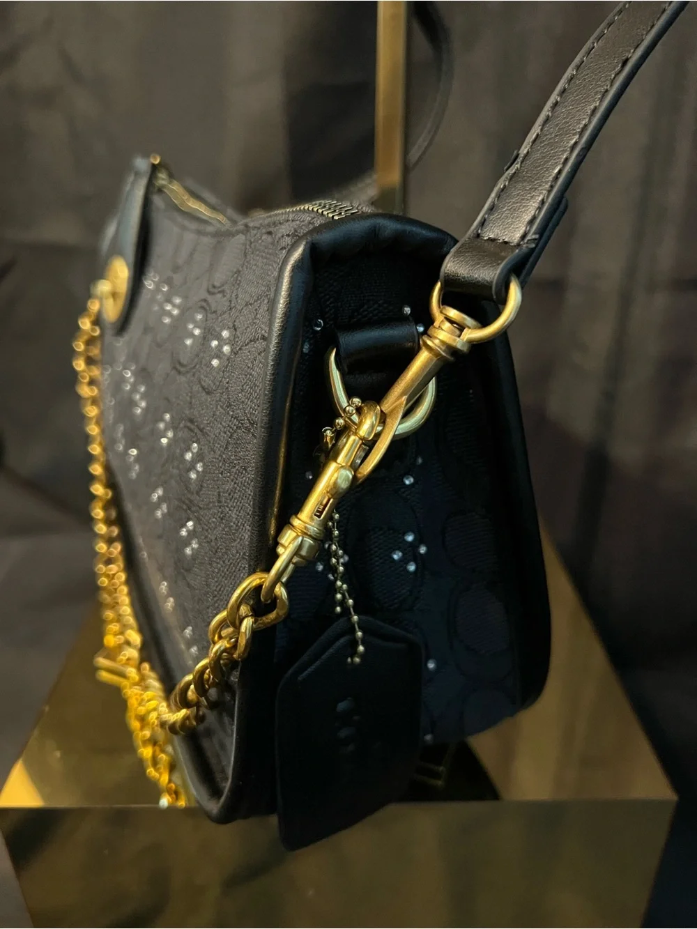 Coach Black Shoulder Bag with Gold Chain